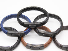 Load image into Gallery viewer, Men's Leather Bracelet/Wristband With Brushed Matt Black Spring Clasp