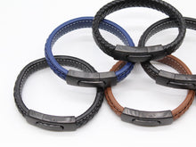 Load image into Gallery viewer, Men's Leather Bracelet/Wristband With Brushed Matt Black Spring Clasp