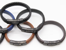 Load image into Gallery viewer, Men's Leather Bracelet/Wristband With Brushed Matt Black Spring Clasp
