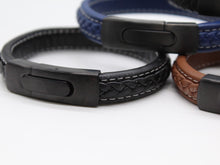 Load image into Gallery viewer, Men's Leather Bracelet/Wristband With Brushed Matt Black Spring Clasp