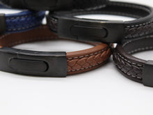 Load image into Gallery viewer, Men's Leather Bracelet/Wristband With Brushed Matt Black Spring Clasp