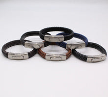 Load image into Gallery viewer, Men's Leather Bracelet/Wristband With Brushed Metal Spring Clasp