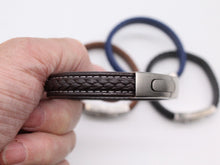 Load image into Gallery viewer, Men's Leather Bracelet/Wristband With Brushed Metal Spring Clasp