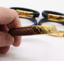 Load image into Gallery viewer, Men's Leather Bracelet/Wristband With Gold Coloured  Spring Clasp