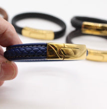 Load image into Gallery viewer, Men's Leather Bracelet/Wristband With Gold Coloured  Spring Clasp