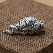 Load image into Gallery viewer, 925 Hallmarked Sterling Silver Skull & Cobra Snake Pendant Necklace
