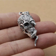 Load image into Gallery viewer, 925 Hallmarked Sterling Silver Skull & Cobra Snake Pendant Necklace
