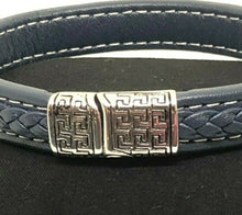 Load image into Gallery viewer, Mens Leather Wristband Bracelet Stainless Steel Clasp & White Stitching Detail