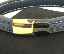 Load image into Gallery viewer, Mens Leather Wristband Bracelet Stainless Steel Clasp & White Stitching Detail