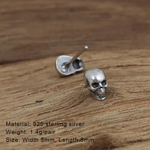 Load image into Gallery viewer, 925 Sterling Silver Skull Unisex  Punk Gothic Statement  Stud Earrings