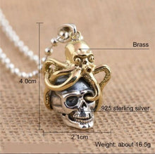 Load image into Gallery viewer, 925 Hallmarked Sterling Silver Skull & Gold Colour Octopus Head Pendant