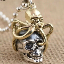 Load image into Gallery viewer, 925 Hallmarked Sterling Silver Skull & Gold Colour Octopus Head Pendant