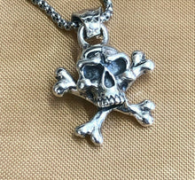 Load image into Gallery viewer, 925 Hallmarked Sterling Silver Skull & Crossbones Pendant
