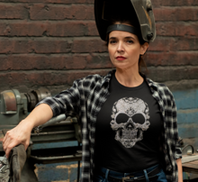 Load image into Gallery viewer, Skull  Rhinestone T-Shirt in Black & Silver