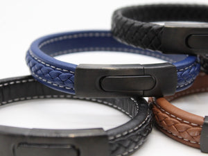 Men's Leather Bracelet/Wristband With Brushed Matt Black Spring Clasp