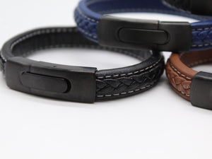 Men's Leather Bracelet/Wristband With Brushed Matt Black Spring Clasp