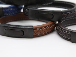 Men's Leather Bracelet/Wristband With Brushed Matt Black Spring Clasp