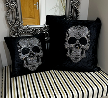 Load image into Gallery viewer, Rhinestone Crystal Skull or Wings Cushion Velvet Cover