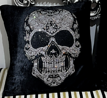 Load image into Gallery viewer, Rhinestone Crystal Skull or Wings Cushion Velvet Cover