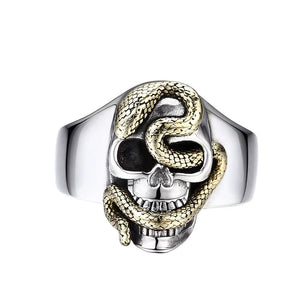 Hallmarked 925 Sterling Silver Mens Heavy Skull Snake Ring Adjustable Size