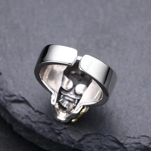 Hallmarked 925 Sterling Silver Mens Heavy Skull Snake Ring Adjustable Size