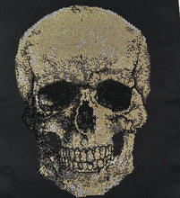 Load image into Gallery viewer, Black T-Shirt with Large Gold and Black  Rhinestone Skull