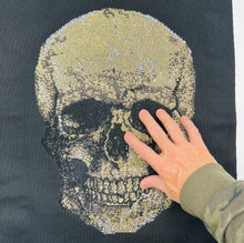 Load image into Gallery viewer, Black T-Shirt with Large Gold and Black  Rhinestone Skull