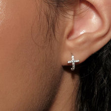 Load image into Gallery viewer, Silver Cross Half Hoop Earrings *Sterling Silver * Cross jewellery ( 1Pair )