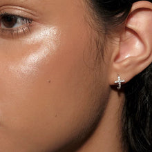 Load image into Gallery viewer, Silver Cross Half Hoop Earrings *Sterling Silver * Cross jewellery ( 1Pair )