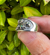 Load image into Gallery viewer, 925 Sterling Silver Heavy Green Eyed Skull Ring Adjustable Size