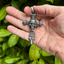 Load image into Gallery viewer, Heavy Oxidised Solid 925 Sterling Silver Skull Cross