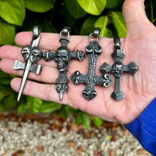 Load image into Gallery viewer, Heavy Oxidised Solid 925 Sterling Silver Skull Cross