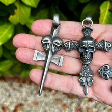 Load image into Gallery viewer, Heavy Oxidised Solid 925 Sterling Silver Skull Cross
