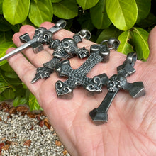 Load image into Gallery viewer, Heavy Oxidised Solid 925 Sterling Silver Skull Cross