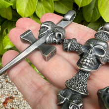 Load image into Gallery viewer, Heavy Oxidised Solid 925 Sterling Silver Skull Cross
