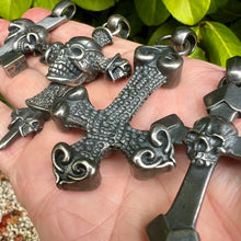 Load image into Gallery viewer, Heavy Oxidised Solid 925 Sterling Silver Skull Cross