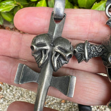 Load image into Gallery viewer, Heavy Oxidised Solid 925 Sterling Silver Skull Cross
