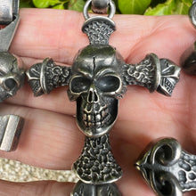 Load image into Gallery viewer, Heavy Oxidised Solid 925 Sterling Silver Skull Cross