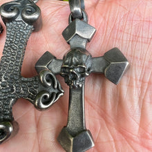 Load image into Gallery viewer, Heavy Oxidised Solid 925 Sterling Silver Skull Cross