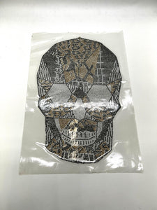 Sparkling Rhinestone Black & Gold Skeleton Head  Iron On Transfer