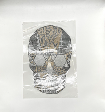 Load image into Gallery viewer, Sparkling Rhinestone Black &amp; Gold Skeleton Head  Iron On Transfer