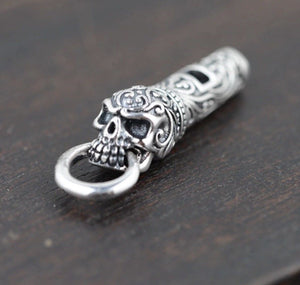 925 Hallmarked Sterling Silver Carved Skull Whistle Pendant