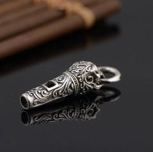 925 Hallmarked Sterling Silver Carved Skull Whistle Pendant