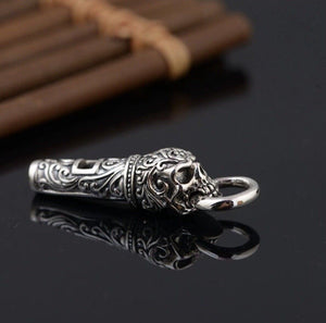 925 Hallmarked Sterling Silver Carved Skull Whistle Pendant