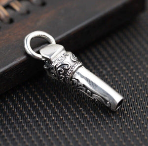 925 Hallmarked Sterling Silver Carved Skull Whistle Pendant