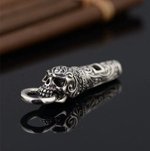 925 Hallmarked Sterling Silver Carved Skull Whistle Pendant