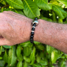 Load image into Gallery viewer, 925 Sterling Silver Skull and Obsidian Beaded Bracelet