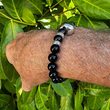 Load image into Gallery viewer, 925 Sterling Silver Skull and Obsidian Beaded Bracelet