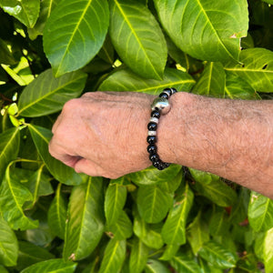 925 Sterling Silver Skull and Obsidian Beaded Bracelet