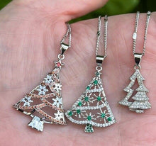 Load image into Gallery viewer, Christmas Tree Necklace Pendant in Silver or Gold with Free Chain